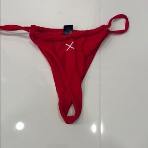 Never worn, size small, adjustable Red Bikini Bottom with White Accent